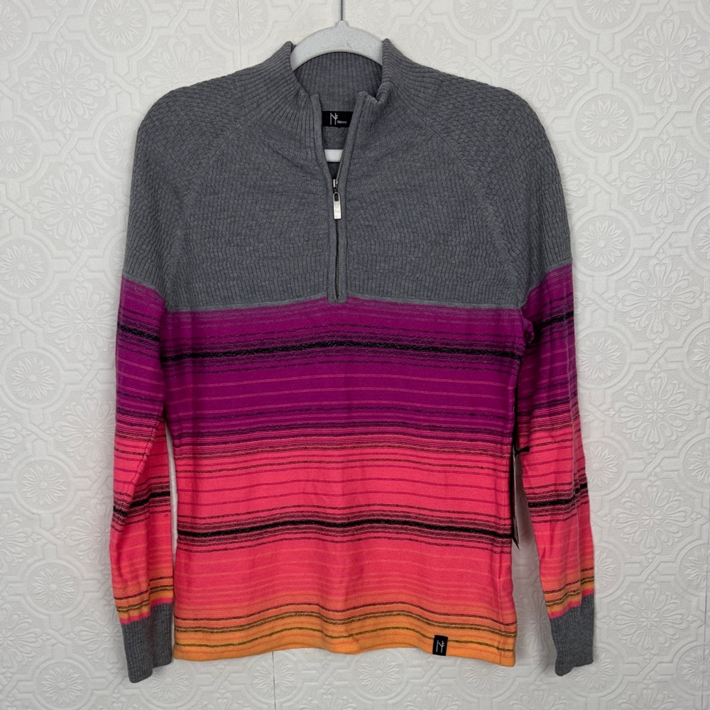 Neve Brandi Zip Neck Merino Wool Sweater Pink Ombre Ski Pullover Large‎ NWT